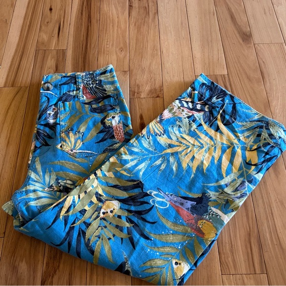 Maeve by Anthropologie The Colette Cropped Linen Blue Tropical Wide Leg Pants 2 - Picture 1 of 9